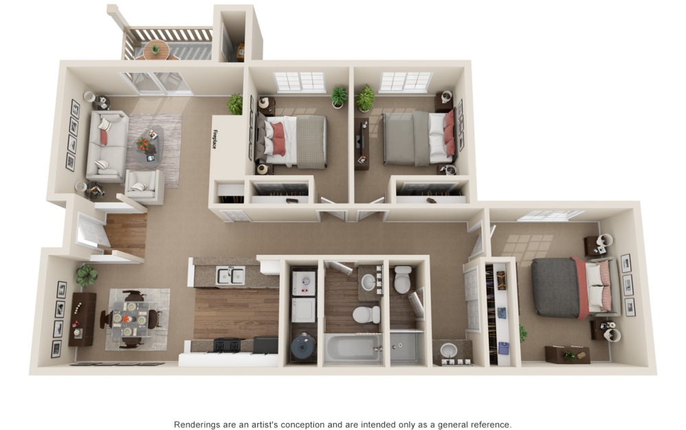 C1 3 Bed 2 Bath Floorplan