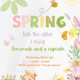 🌼Spring into the Office on March 27th from 3:30 - 4:30pm & enjoy lemonade and a cupcake! We look forward to seeing you!🌷 Instagram post from @auburnglen on March 18, 2024 18:01:37pm